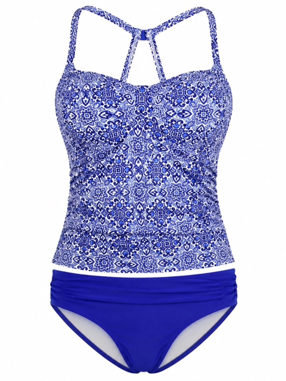 Lands’ End Tankini Swimsuit Set Blue and White Medallion Print Size 16 - Picture 1 of 11